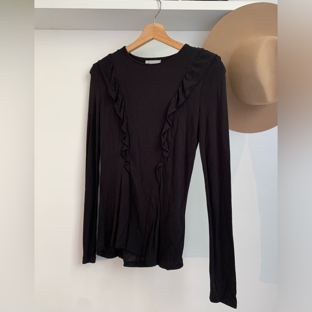 Black long sleeve ruffle top
